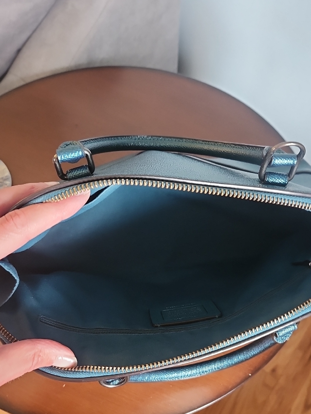 Coach Metallic Teal Dome Satchel - Picture 5 of 5